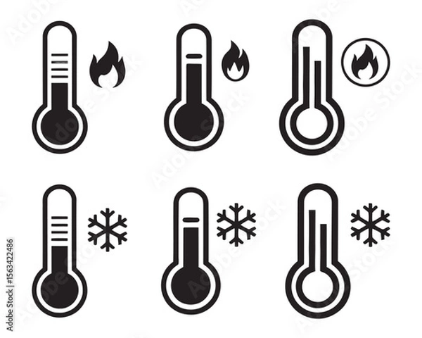 Fototapeta Temperature Icons Set, Hot, Cold, and Thermometer, vector illustration