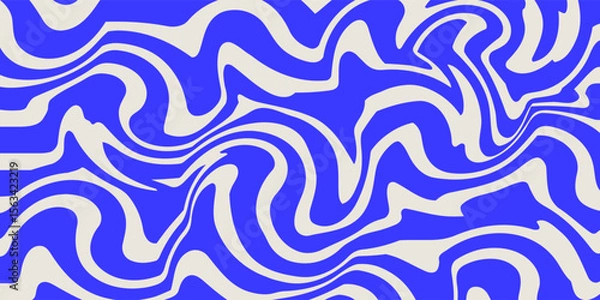 Fototapeta Blue wavy lines abstract background. Trendy psychedelic retro style backdrop. Waves, swirl and twirl pattern. Twisted distorted vector texture. Y2k aesthetic design