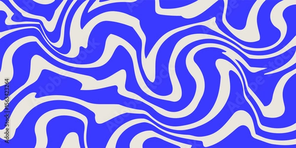 Fototapeta Blue wavy lines abstract background. Trendy psychedelic retro style backdrop. Waves, swirl and twirl pattern. Twisted distorted vector texture. Y2k aesthetic design