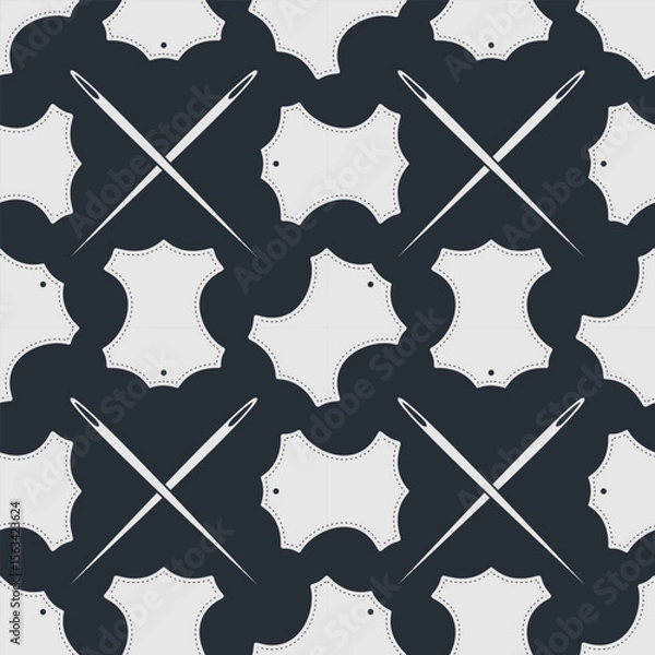 Fototapeta Leather craft seamless pattern with Genuine leather symbol and leather crafting tools. Vector illustration