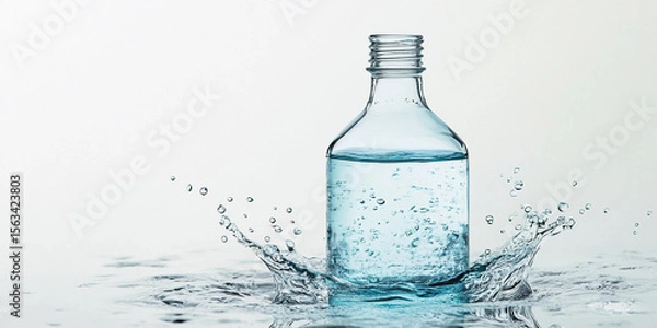 Obraz Surreal water bottle with splashes and clear reflections Generative AI