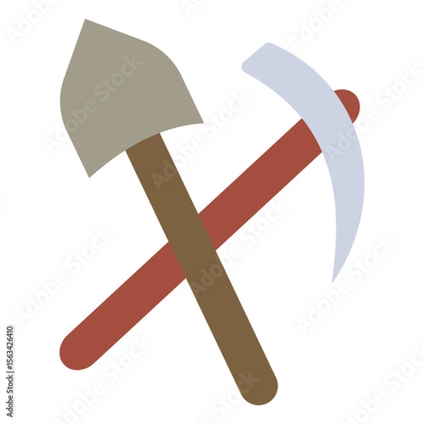 Fototapeta Crossing spade pickaxe icon. Simple pickaxe and excavation, digging silhouette symbol website graphic design. Web site page and mobile app design isolated on white background. Vector image.