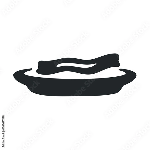 Fototapeta Black and white icon of bacon slice in a frying pan