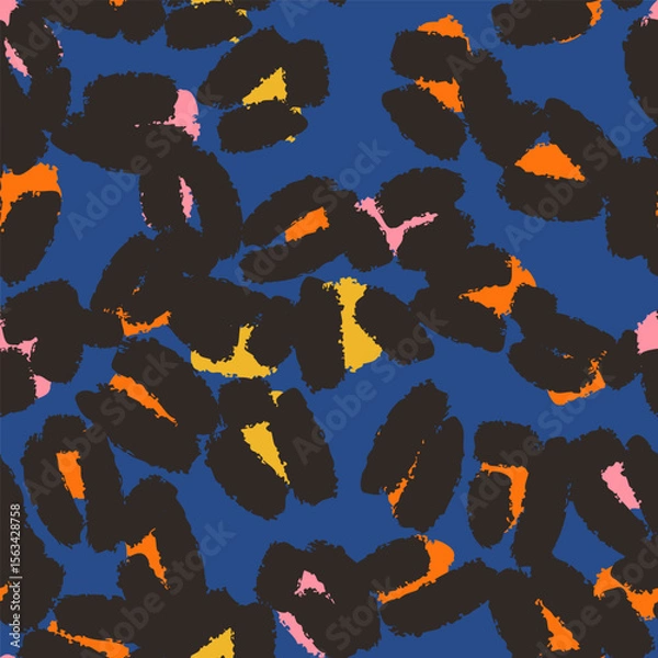 Fototapeta Leopard spots seamless pattern design. Vector dark blue background, wallpaper, wrapping paper, fabric, print