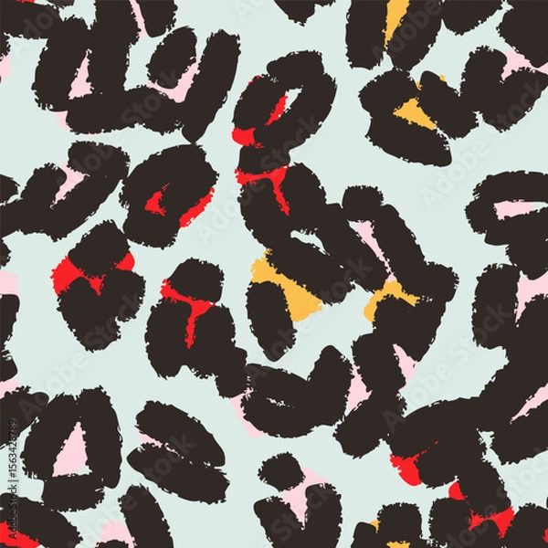 Fototapeta Leopard spots seamless pattern design. Vector light blue background, wallpaper, wrapping paper, fabric, print