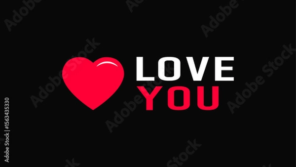 Fototapeta Red heart with a sign love you isolated on a black background