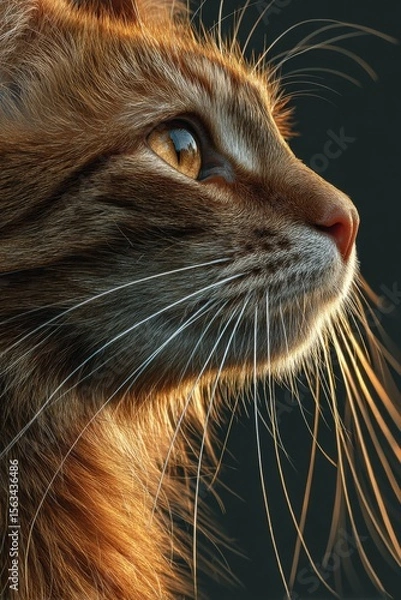 Obraz Closeup Profile of a Brown Tabby Cat in Golden Light