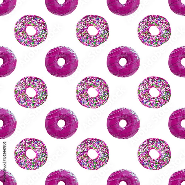 Obraz Two Types of Mouthwatering Berry Glazed Donuts Pattern on Transparent Background, PNG file