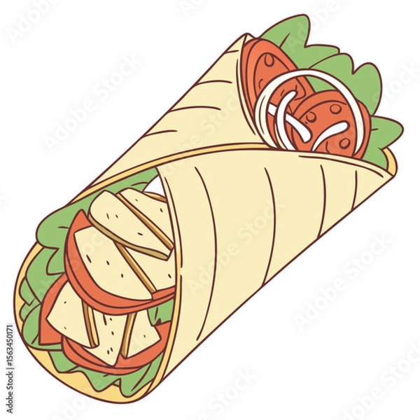 Obraz Delicious Chicken Wrap Isolated on White Background Vector Illustration
