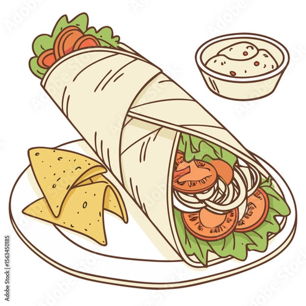 Obraz Delicious Chicken Wrap Isolated on White Background Vector Illustration