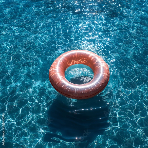 Fototapeta inflatable pool float in clear blue water summer background swimming pool scene from above float in water 