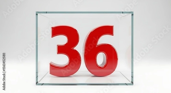 Fototapeta Red Number 36 in Glass Cube Minimalist 3D Render