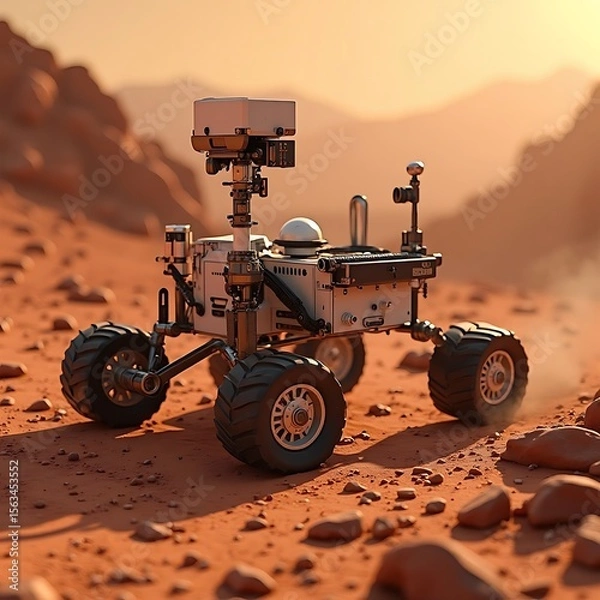 Fototapeta Mars Rover Exploring Red Planet Surface in Desert Landscape Adventure
