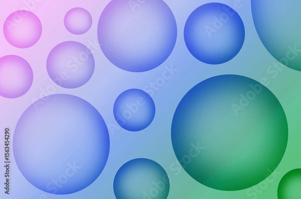 Obraz Illustration of Gradient Purple Blue and Green 3D Various Sized Spheres for Abstract Background