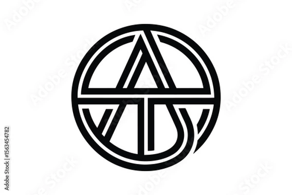 Fototapeta A black and white circular emblem with interwoven lines and shapes design