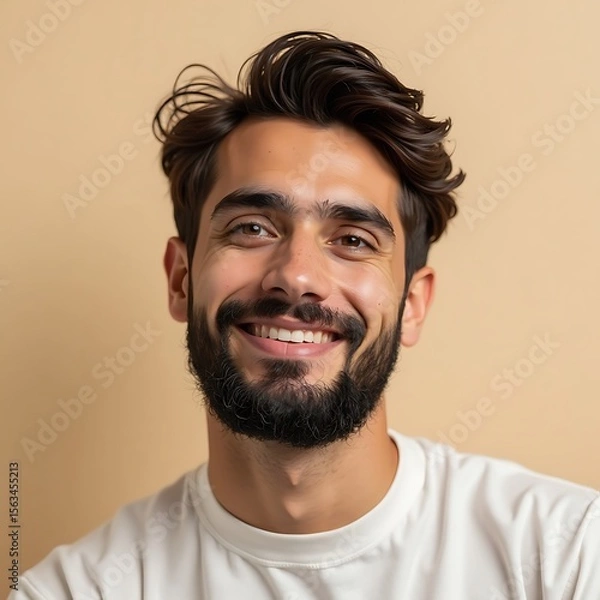 Fototapeta Man Smiling with Beard on Neutral Background Portrait