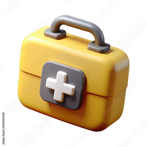 Obraz 3d yellow first aid kit with medical cross isolated on transparent background