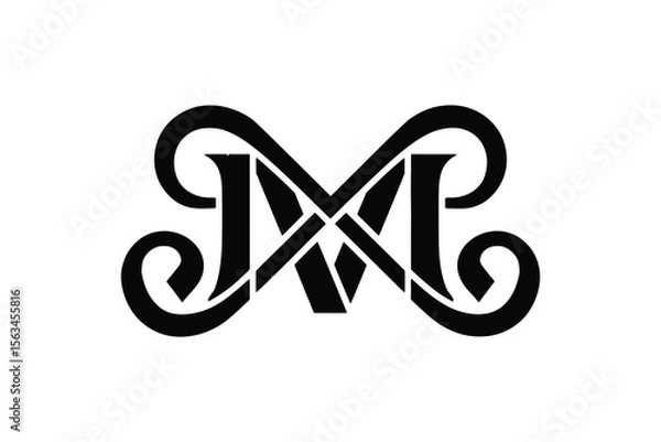 Fototapeta A decorative monogram featuring intertwined letters in black on white background