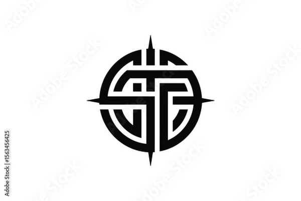 Fototapeta A stylized black logo featuring the letters st intertwined in a circle shape