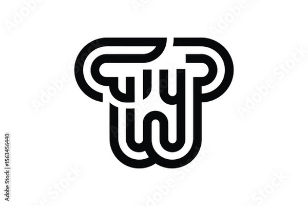 Fototapeta A stylized black and white logo design featuring rounded lines and shapes