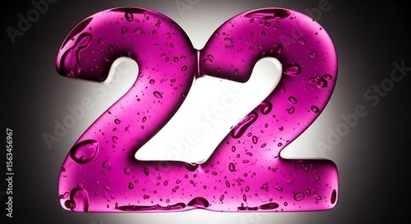Fototapeta Vibrant Pink Number Twenty-Two with Water Droplets