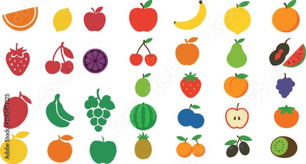 Fototapeta fruit and vegetables Fruit Icon Pack – 30 Colorful Vector Illustrations in Grid Layout