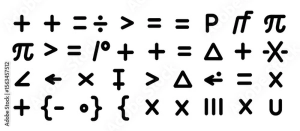 Fototapeta Mathematics symbols set, black shapes, arithmetic, equation, plus, minus, pi