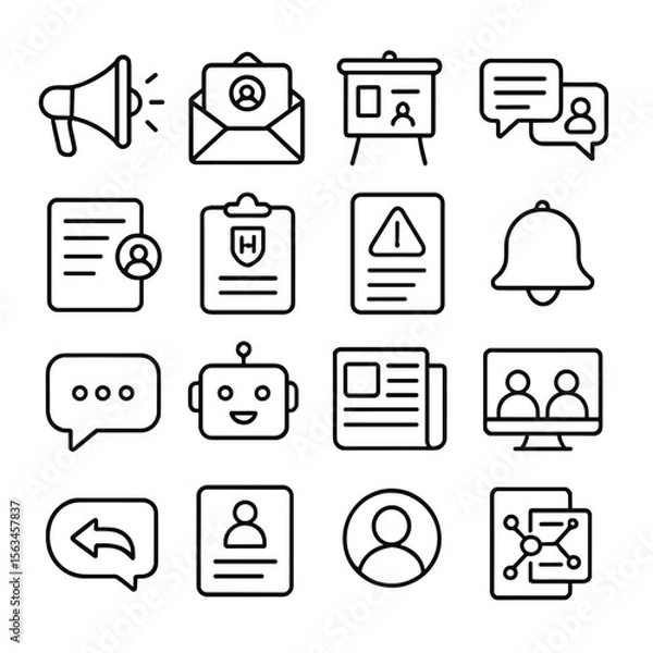 Fototapeta HR Communication Icons. Line style icons of HR communication: announcement icon, HR email, bulletin board, internal message, team