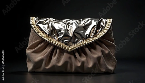 Fototapeta Stylish Clutch Bag with Metallic and Textured Details on Black Backdrop