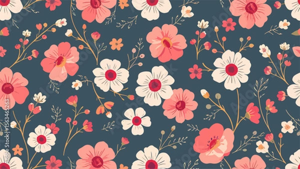 Fototapeta Pattern with simple pretty small flowers, little floral liberty seamless texture background