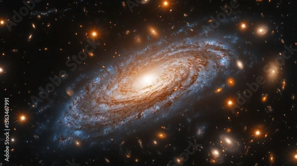 Fototapeta Spiral galaxy, cosmic dust, stars, space, background, universe, astronomy, science, education, wallpaper