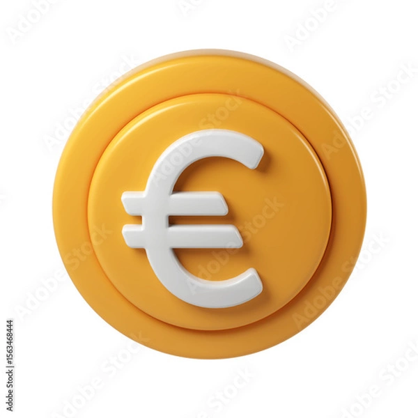 Fototapeta Golden 3d render icon money financial coin euro spinning, metallic design gleaming, digital surface with transparent background