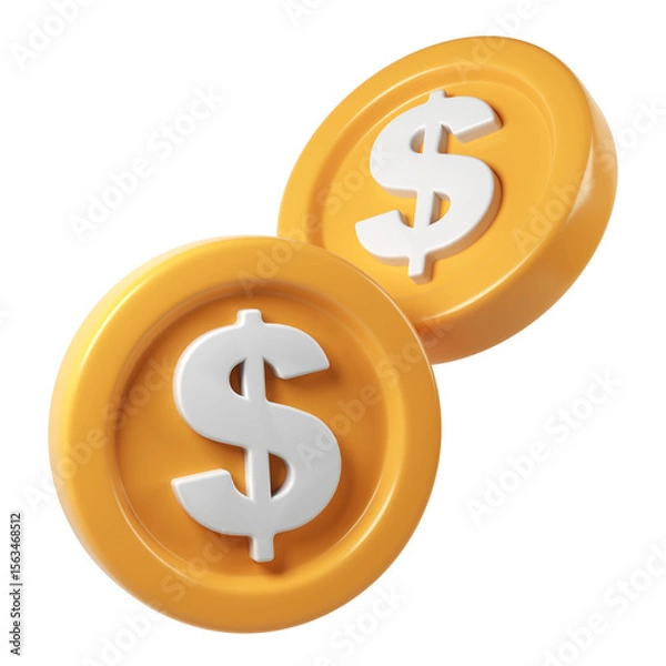 Fototapeta 3d render icon business gold coins with dollar symbol Two on transparent background, perfect for financial and rotating payment projects