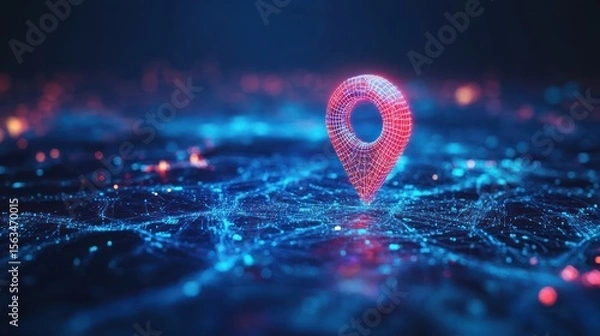 Fototapeta Glowing location pin on digital city map, network background, navigation