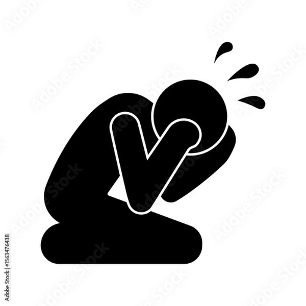 Fototapeta Stick figure stickman icon. stickman sitting crying and sad.