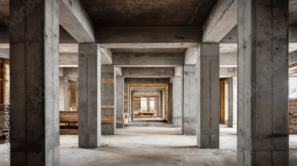 Fototapeta Raw concrete building interior under construction