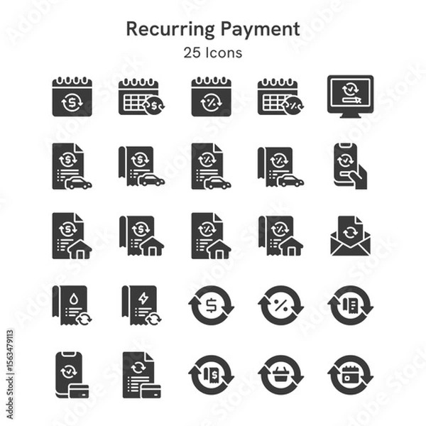 Fototapeta 25 icons collection about recurring payment