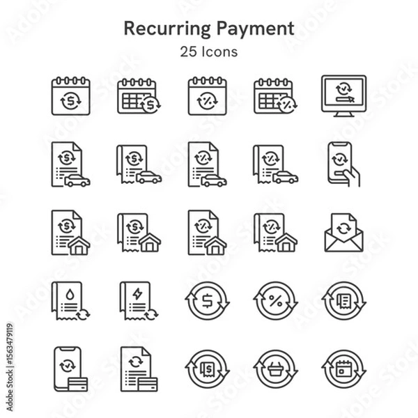 Fototapeta 25 icons collection about recurring payment