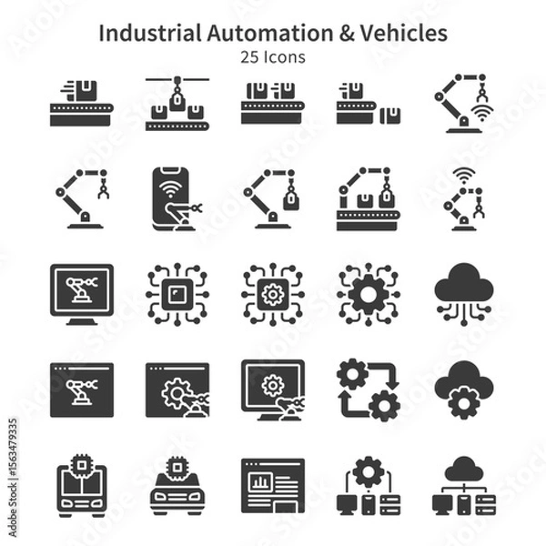 Fototapeta 25 icons collection about industrial automation and vehicles