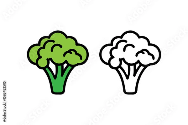 Fototapeta Minimal flat icon of fresh broccoli with green florets and stem. Healthy organic vegetable symbol isolated on white. Perfect for food apps, diet infographics, and eco labels.