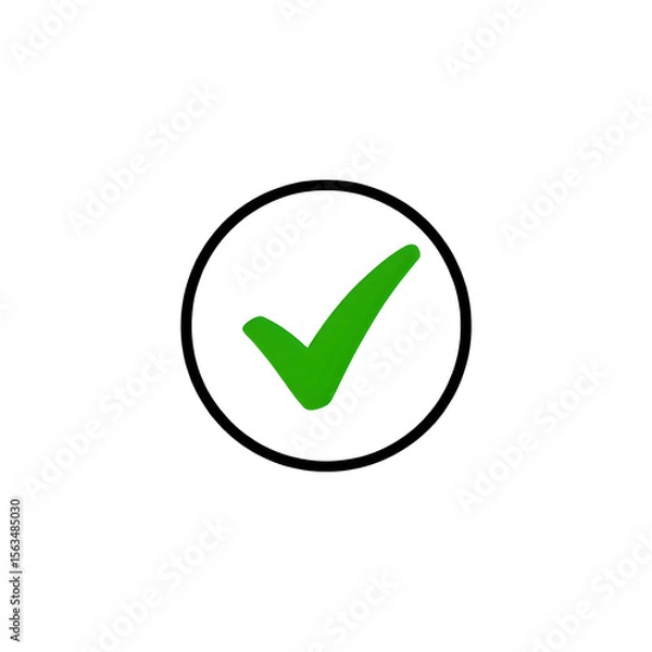 Fototapeta a green checkmark icon inside a black circular border, minimalist and clean digital illustration,png
