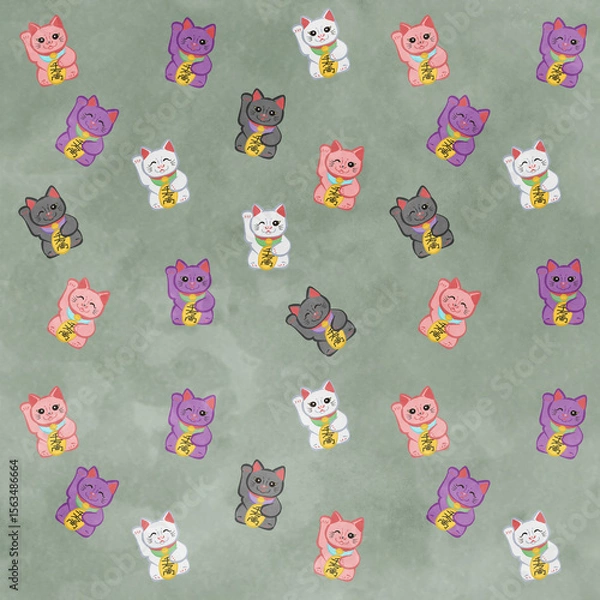 Obraz Cute Mankineko pattern Green Ver