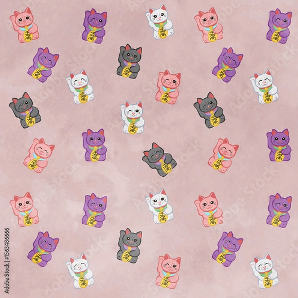 Obraz Cute Mankineko pattern Pink Ver