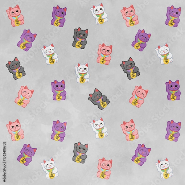 Obraz Cute Mankineko pattern White Ver