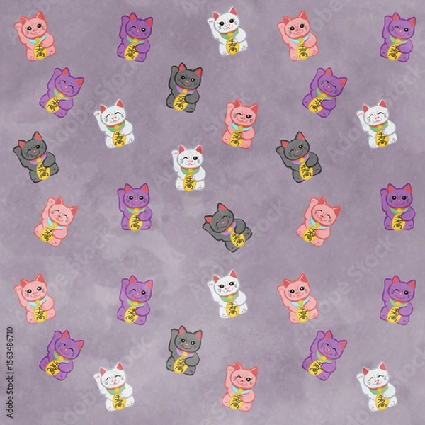 Obraz Cute Mankineko pattern Purple Ver