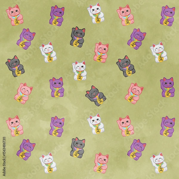 Obraz Cute Mankineko pattern Yellow Ver