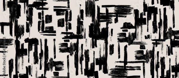 Fototapeta stock photo black and white geometry brush pattern, seamless watercolor abstract texture 