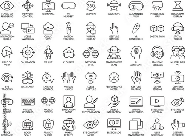 Obraz VR and AR Line Icons Set. Virtual Reality Vector Illustration.