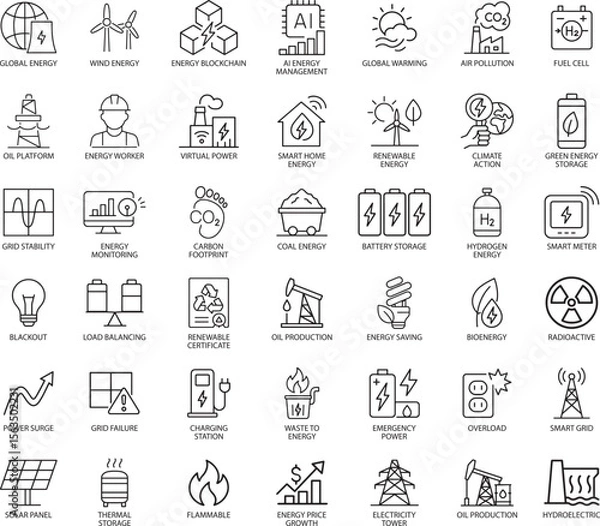 Obraz Energy and Environment Line Icons, Vector Illustration