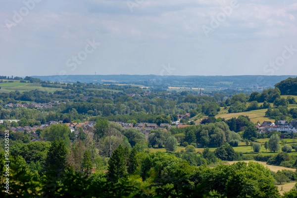 Obraz Summer landscape, The terrain of Schaesberg (mountain) with a small town villages and houses on hillside, A hamlet in the Dutch province of Zuid-Limburg, Valkenburg aan de Geul and region, Netherlands